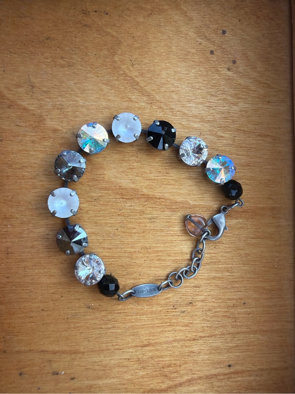 Sabika Crystal Bracelet Black White Aurora Borealis Adjustable
